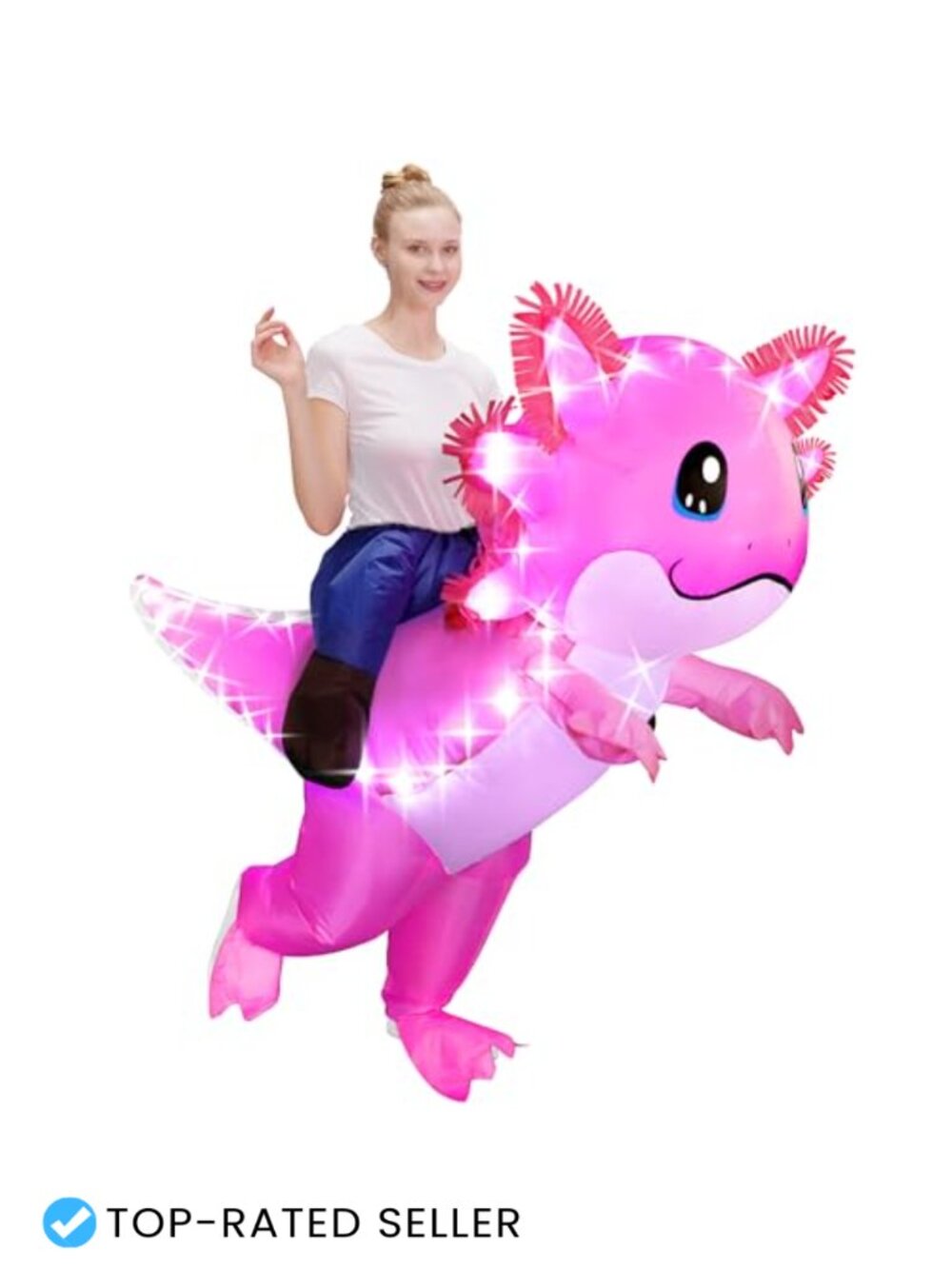 Adult Inflatable Axolotl Costume with Light Up LED, Funny Blow Up Halloween